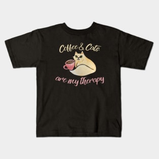 Coffee and Cats are my therapy Kids T-Shirt